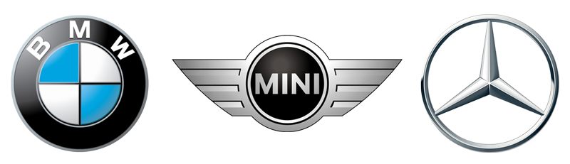 BMW, Mini Cooper & Mercedes-Benz logos